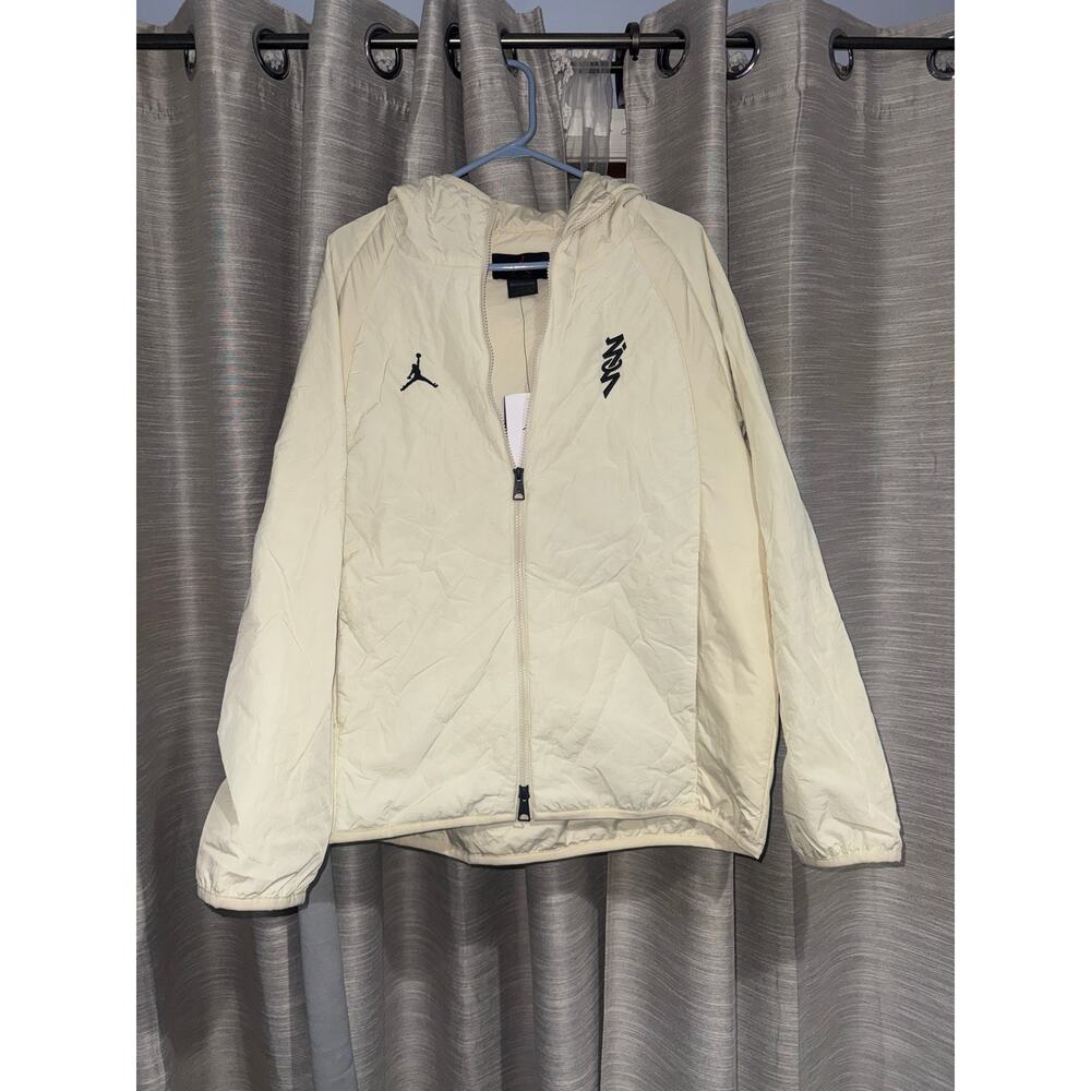 Nike Men's Cream Hooded Jacket with Black Logos